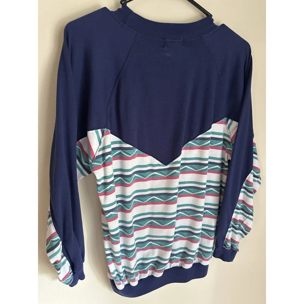 Vintage Gina Peters Navy Blue Southwestern Striped Fish Graphic Sweatshirt Men M